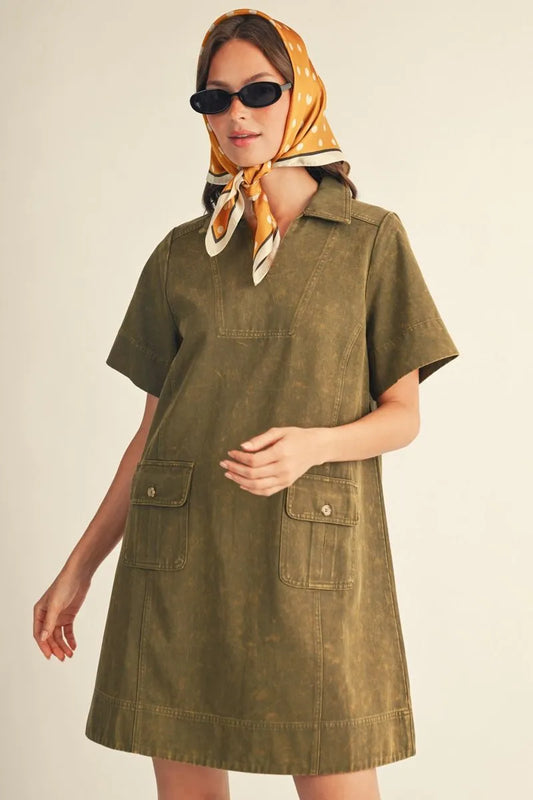 OLIVE DENIM DRESS