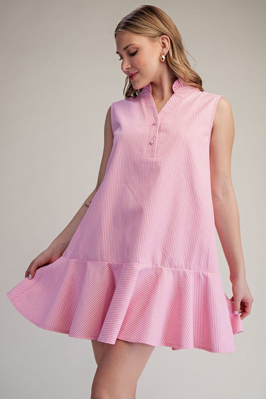 PINK Ruffle Neck Sleeveless Mini Dress