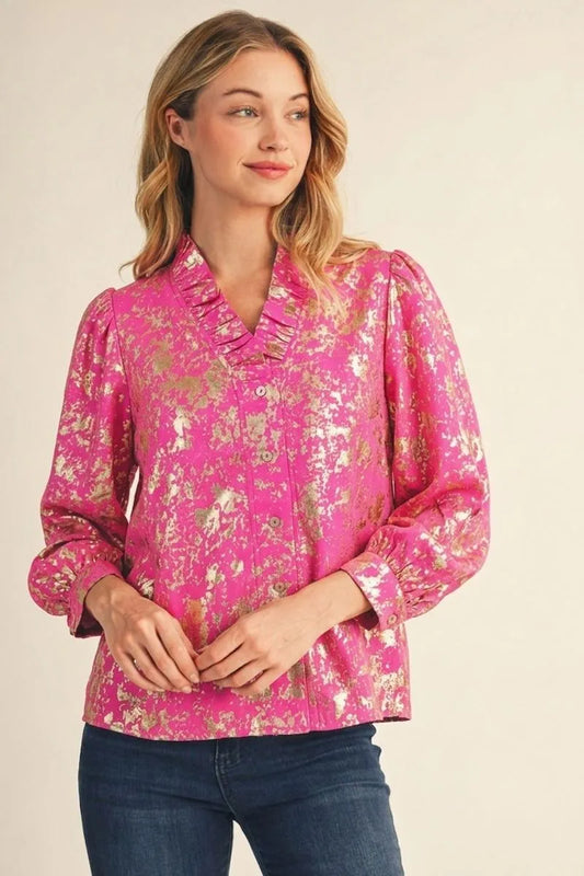 HOT PINK&GOLD 3/4 SLV TOP