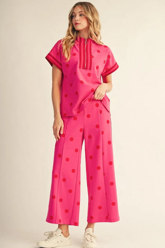 PINK POLKA DOT ZIP UP SET