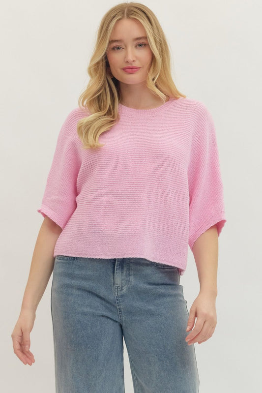 BABY PINK DOLMAN KNIT TOP