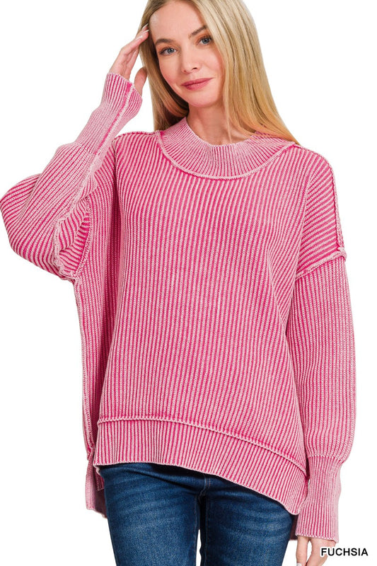 Washed Side Slit Oversized Sweater