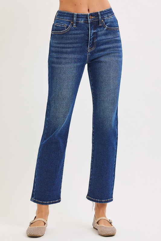 Tummy Control Elastic Band High Rise Crop Straight