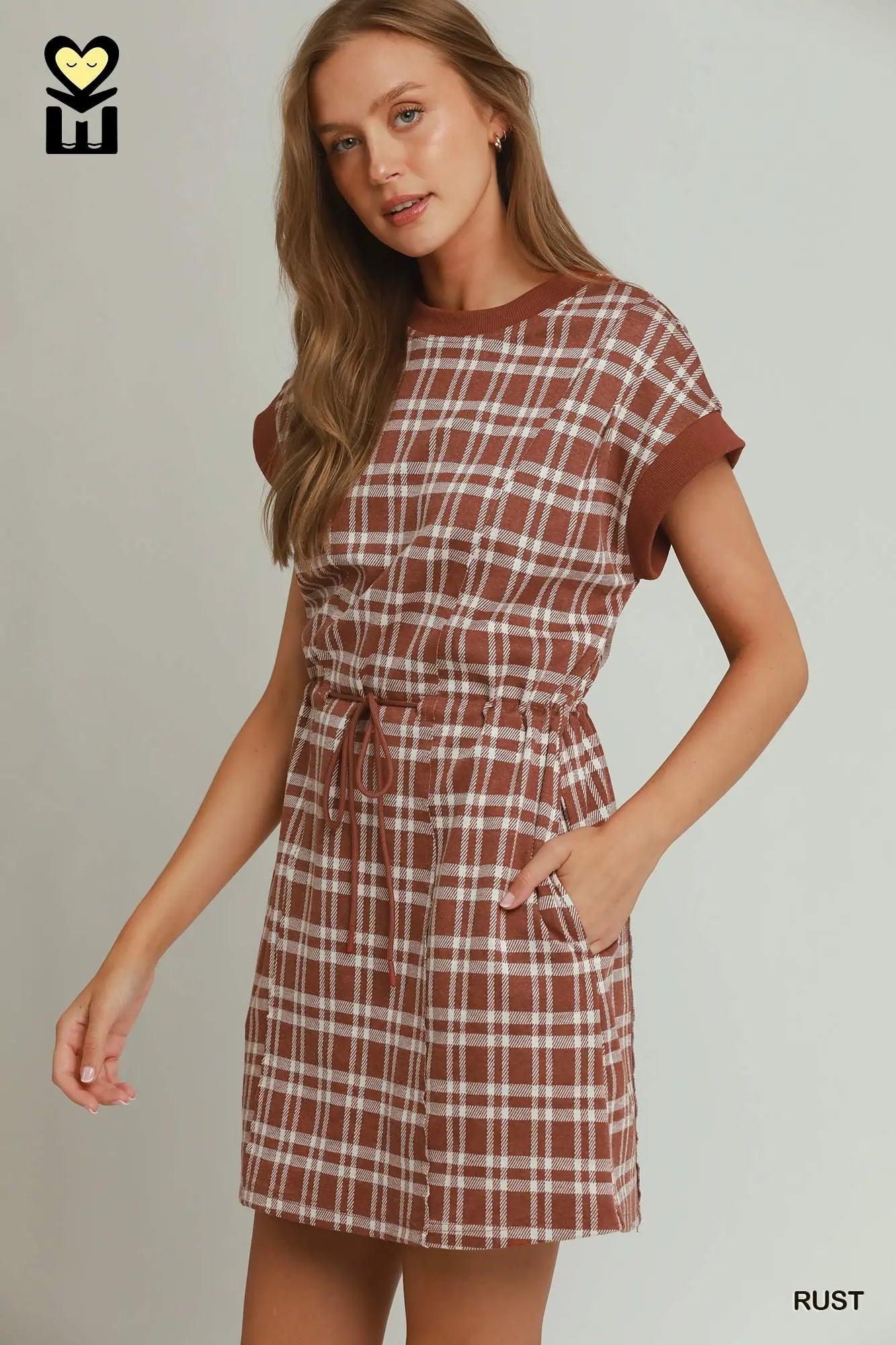 RUST Soft Plaid Mini Dress