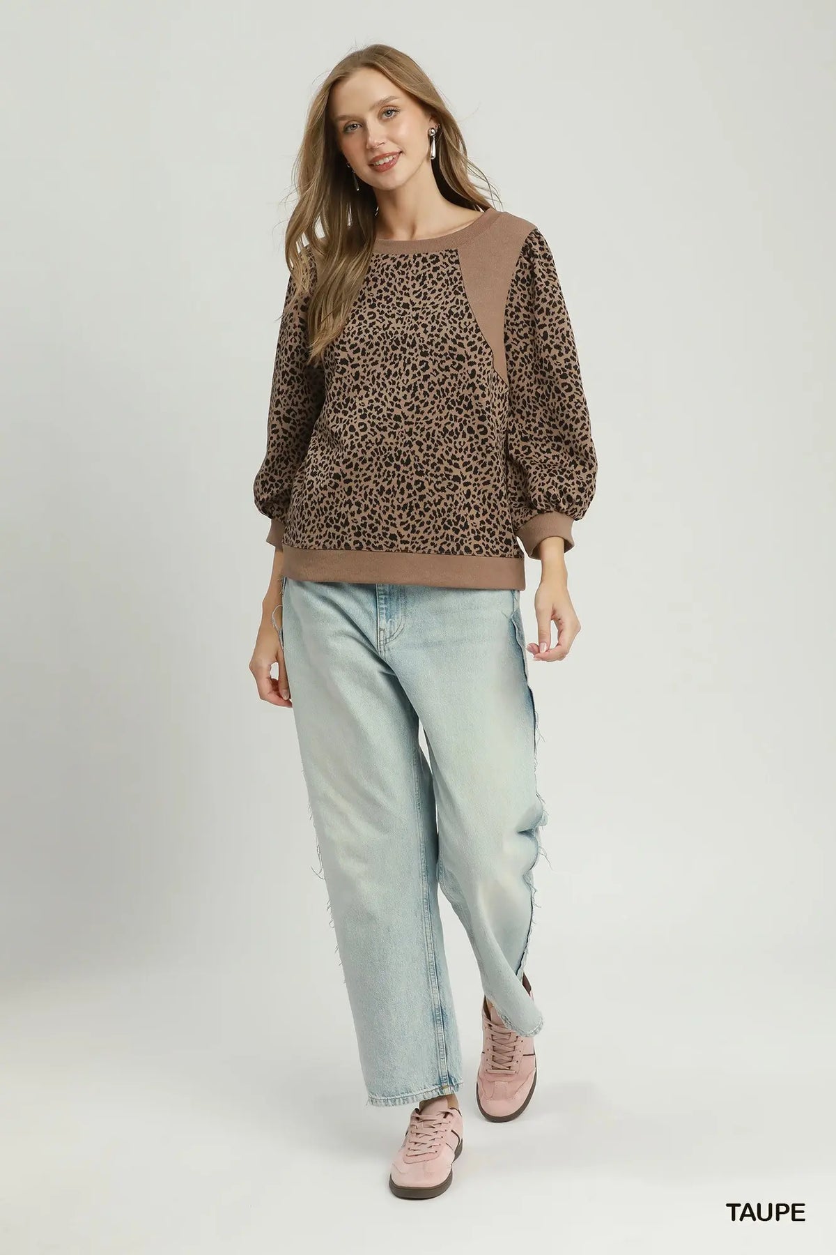 TAUPE Jacquard Round Neck Top