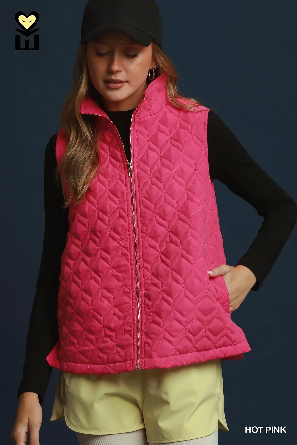 HOT PINK Quilted Zip Up Vest