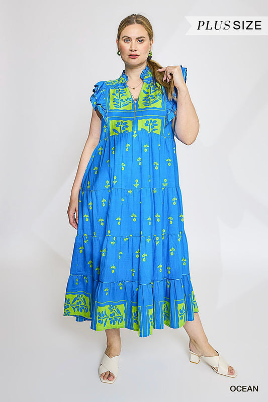 +OCEAN BLUE FLORAL MIDI