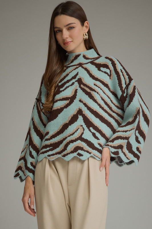 LT BLUE ANIMAL MOCK NECK SWEATER