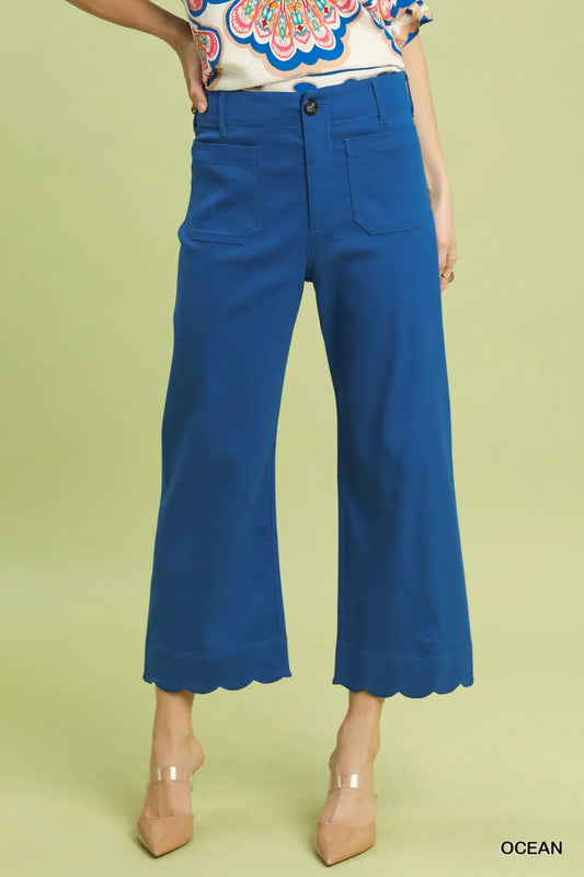 OCEAN Scallop Hem Wide Leg Pants