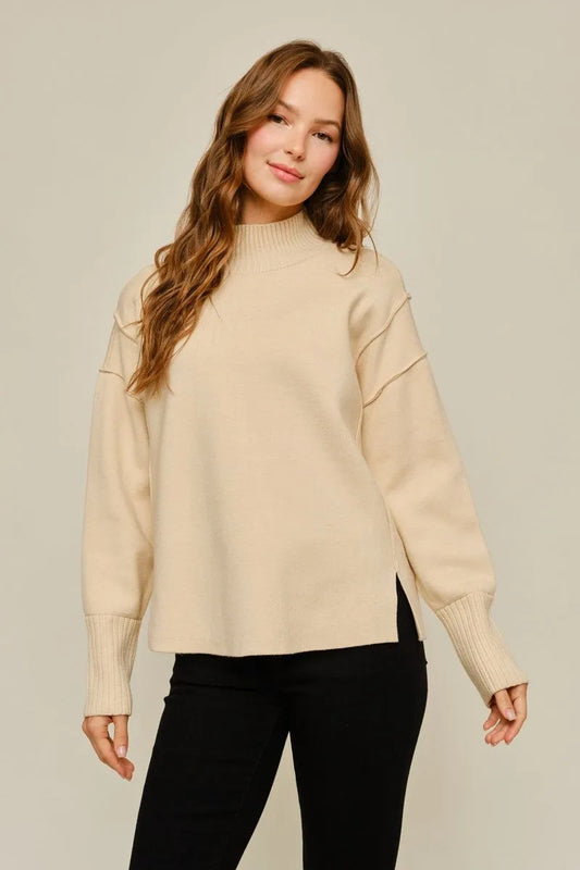 Comfy sweater top with side slit hem