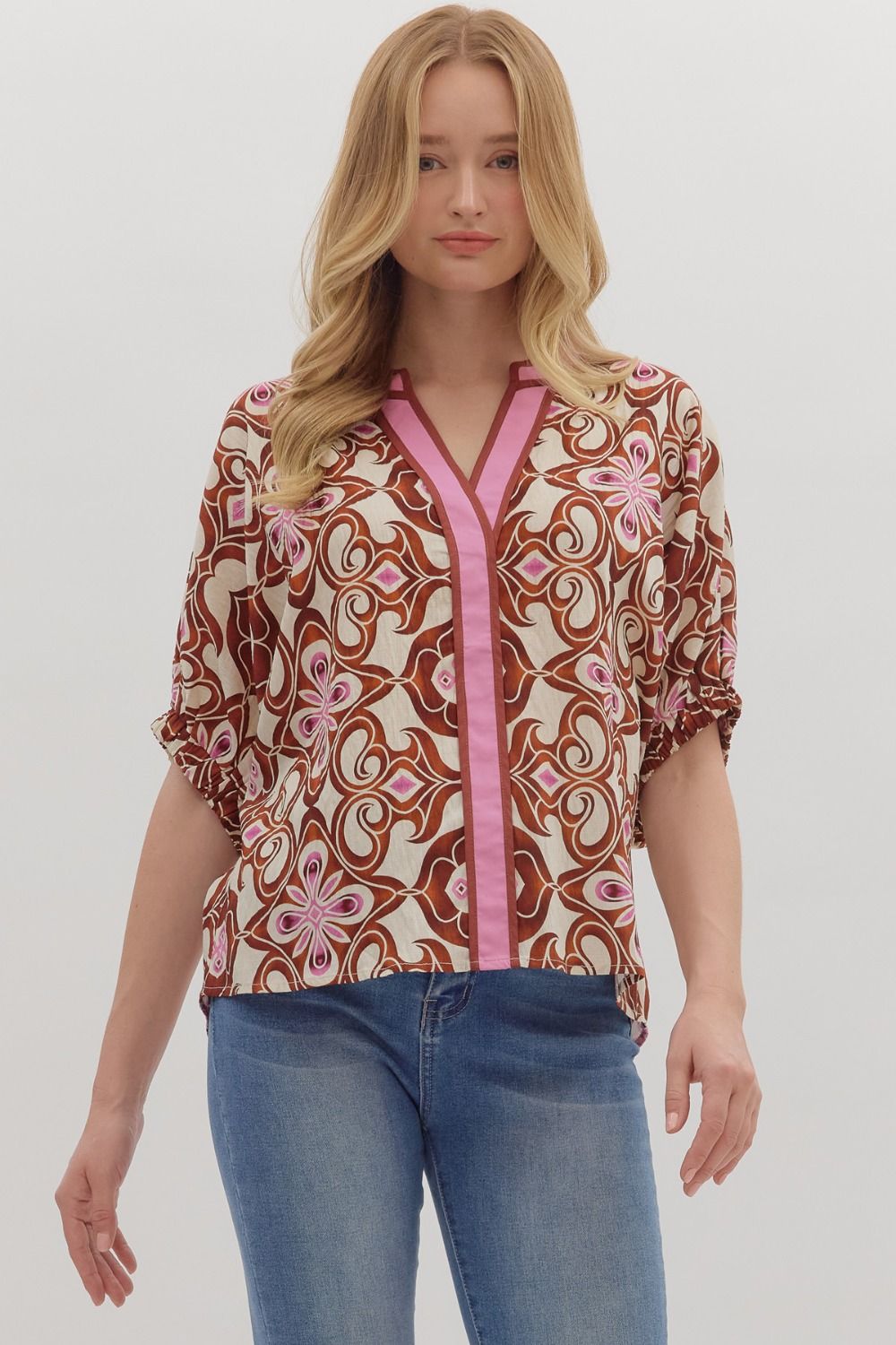 Brown & Pink Mix Abstract Top