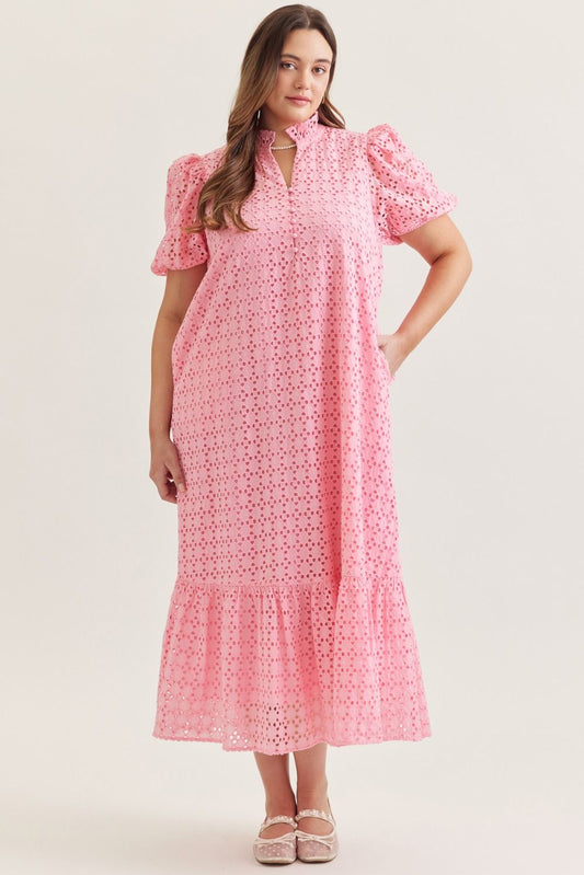 PINK EYELET MIDI DR