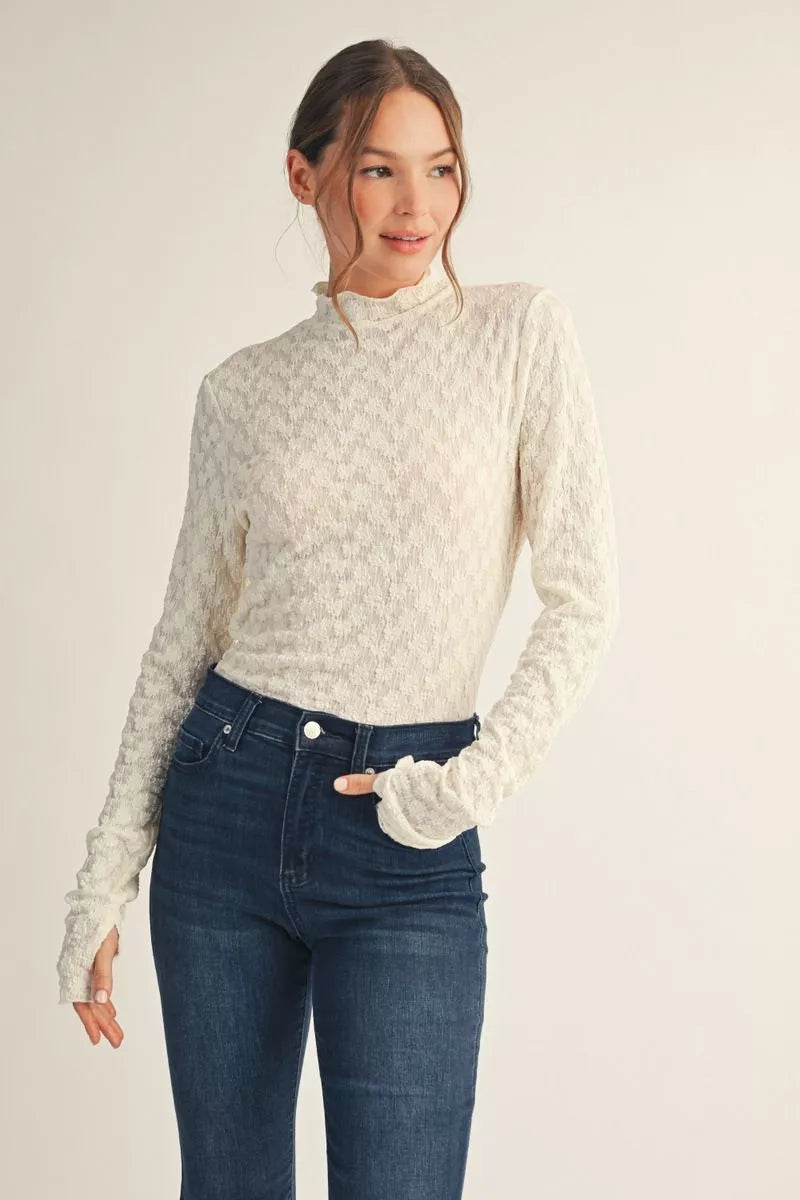 Ivory Lace Thumb Key Hole Top