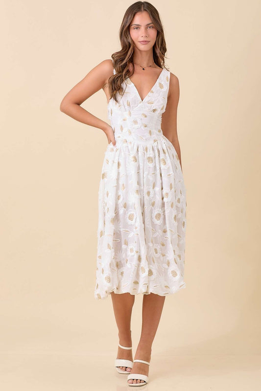 LOW V-NECK BUBBLE HEM DRESS