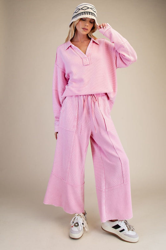 Pink Mineral Wash Ribbed Pant Set