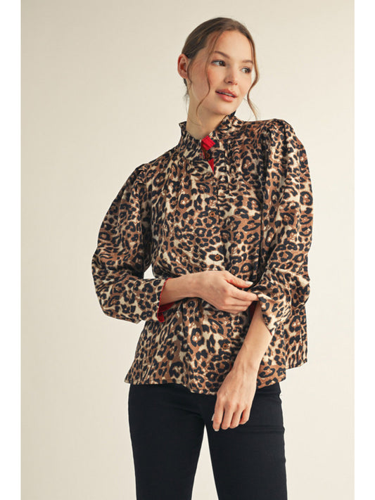 Red/Animal Print Button Down
